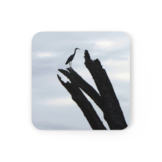 Egret silhouette Corkwood Coaster Set